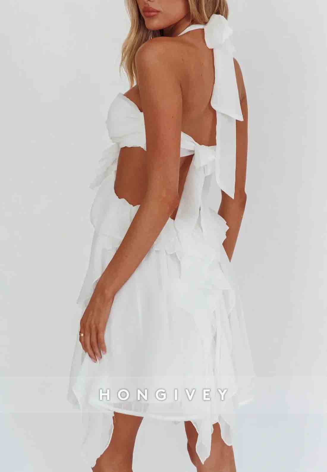 Gorgeous Halter Neck A Line Pink Short Homecoming Dress with Ruffles