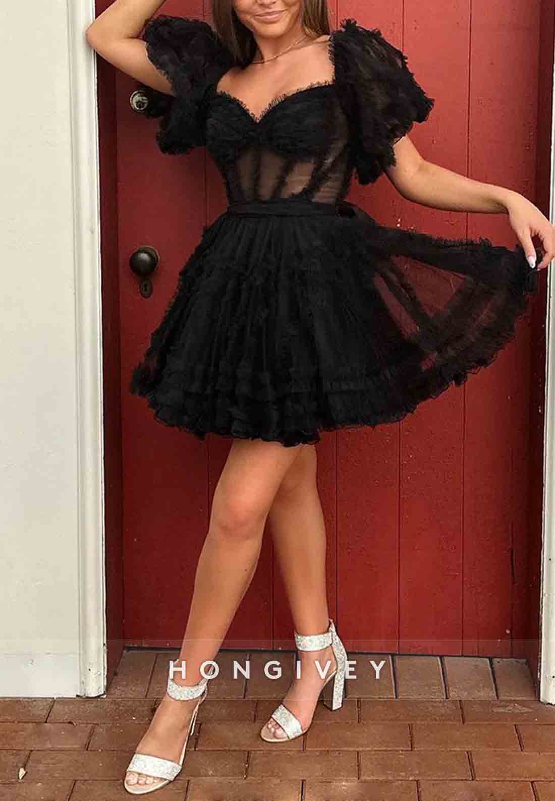 Gorgeous Short Sleeves A-Line Off the Shoulder Corset Homecoming Dresses
