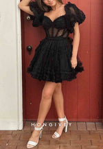 Gorgeous Short Sleeves A-Line Off the Shoulder Corset Homecoming Dresses