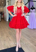 Gorgeous Short Sleeves A-Line Off the Shoulder Corset Homecoming Dresses