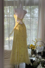 Gorgeous A Line Spaghetti Straps Yellow Long Prom Dress with Appliques Beading
