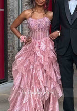 Gorgeous Strapless A-Line Pink Corset Long Prom Dress with Beading