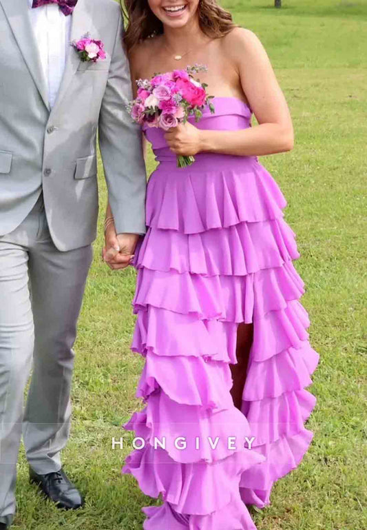Gorgeous Purple Strapless A-Line Long Prom Dress with Crisscross Back