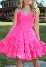 Gorgeous A Line Sweetheart Hot Pink Short Homecoming Dress with Ruffles
