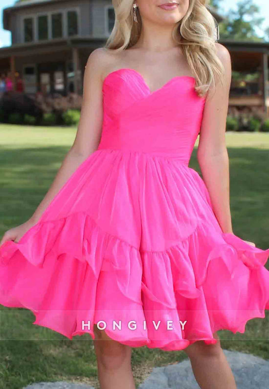 Gorgeous A Line Sweetheart Hot Pink Short Homecoming Dress with Ruffles