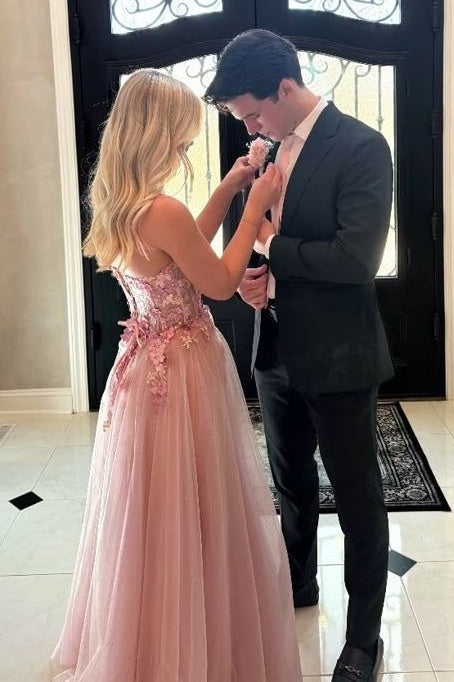 Gorgeous A Line Sweetheart Pink Long Prom Dress with Appliques