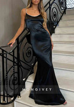 Gorgeous Backless Spaghetti Straps Pink Long Mermaid Prom Dress with Bowknot