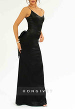 Gorgeous Backless Spaghetti Straps Pink Long Mermaid Prom Dress with Bowknot