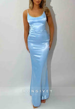 Gorgeous Backless Spaghetti Straps Pink Long Mermaid Prom Dress with Bowknot