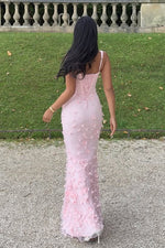 Gorgeous Mermaid Square Neck Pink Long Prom Dress with Flowers