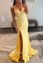 Gorgeous High Slit Spaghetti Straps Mermaid Tie Back Beaded Prom Dress