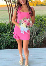Gorgeous Sheath Square Neck Pink Short Homecoming Dress with 3D Flowers