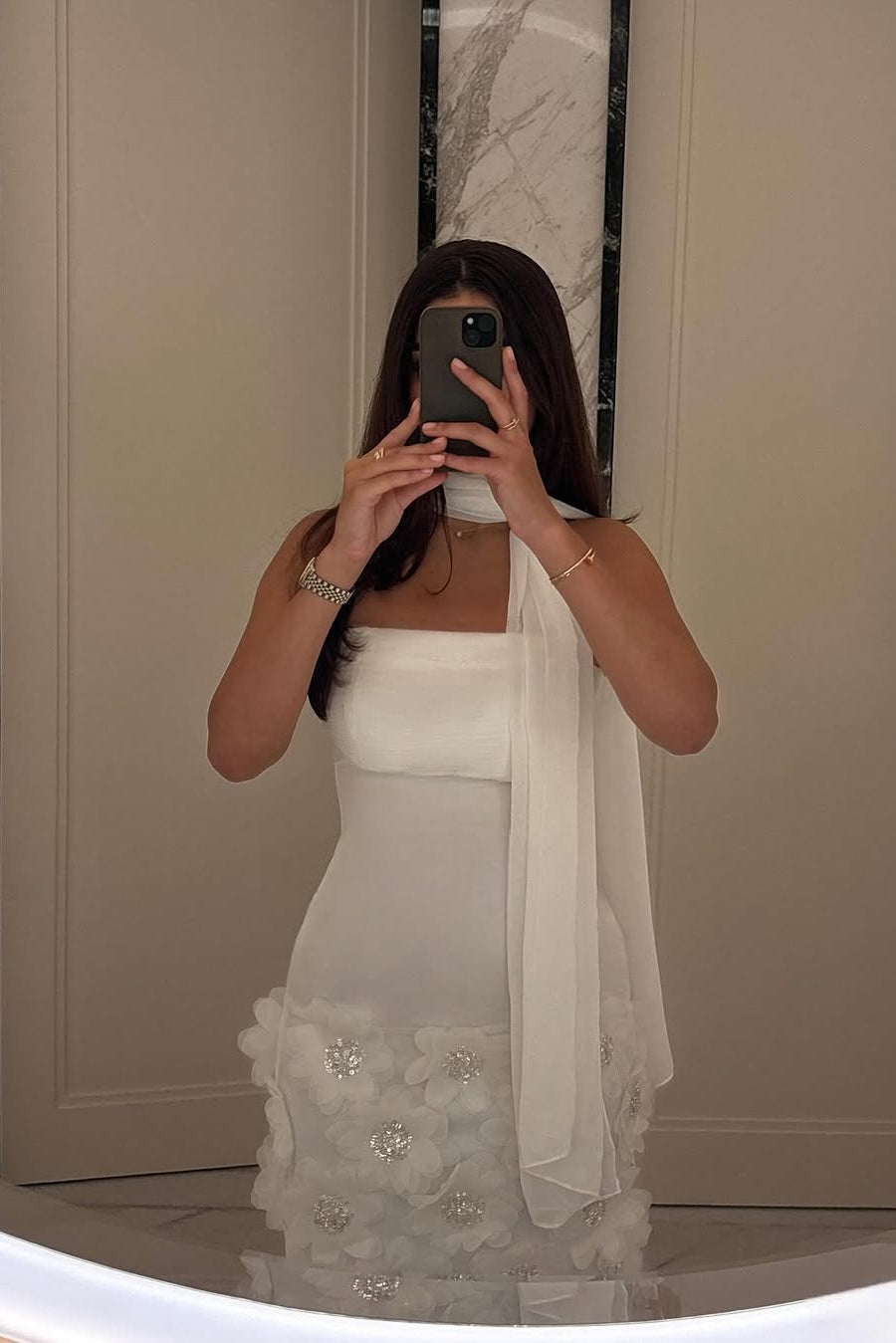 Gorgeous Sheath Strapless White Long Prom Dress with Appliques