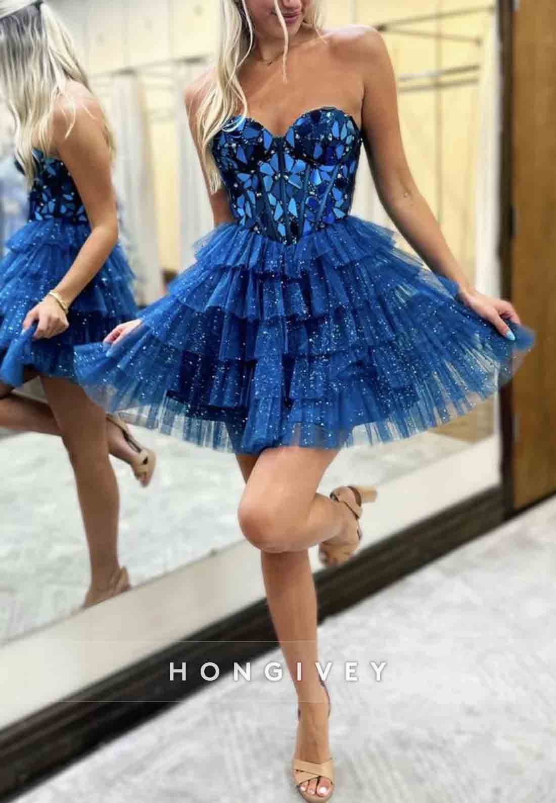 Gorgeous Sweetheart A-Line Short Tiered Tulle Homecoming Dress with Mirror