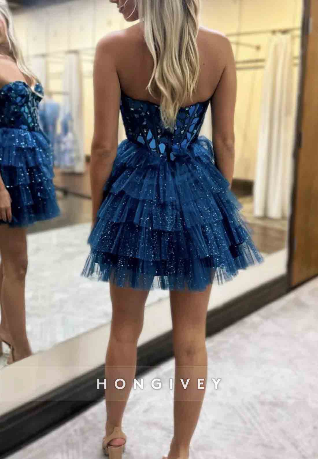 Gorgeous Sweetheart A-Line Short Tiered Tulle Homecoming Dress with Mirror