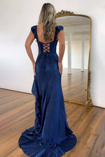 Stylish Glitter Mermaid Lace Up Long Beaded Prom Dress with Ruffles
