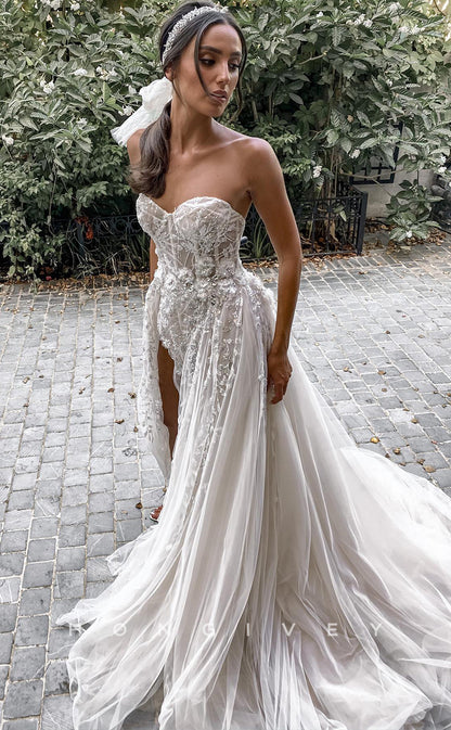 H0811 - Crystal Beaded Rhinestone Embellished Strapless Sheer Wedding Dress