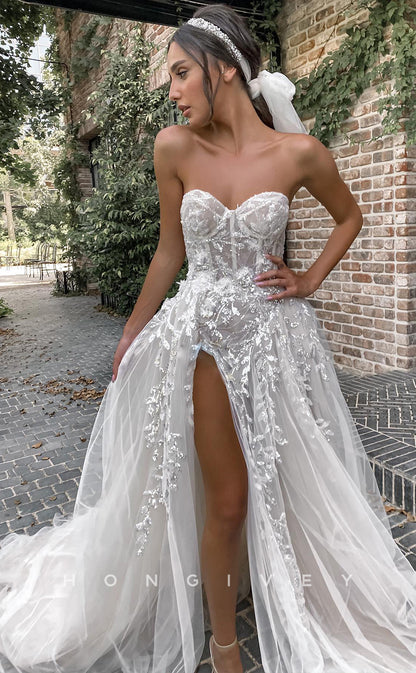 H0811 - Crystal Beaded Rhinestone Embellished Strapless Sheer Wedding Dress