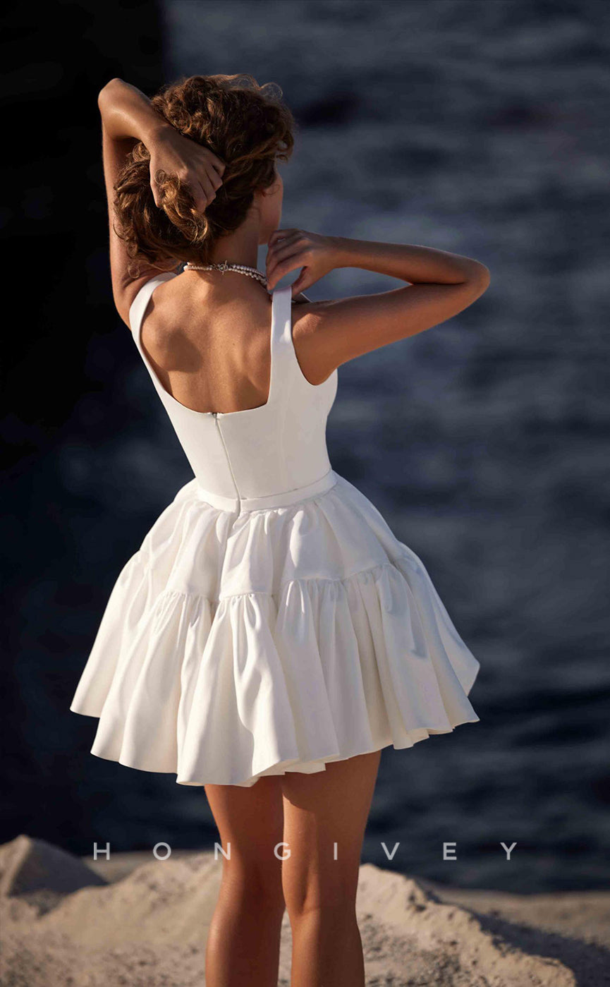 H0839 - Simple Sweet Strap Princess Short Beach Wedding Dress