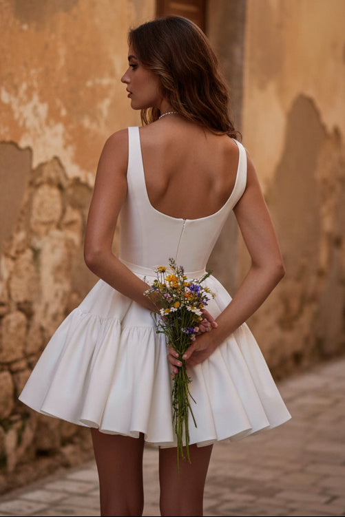 H0839 - Simple Sweet Strap Princess Short Beach Wedding Dress