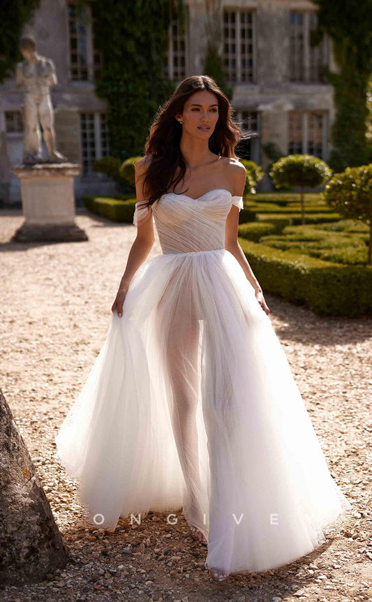 H0845 - Sexy Sheer Tulle Lace-Up Back With Tulle Train Romantic Wedding Dress