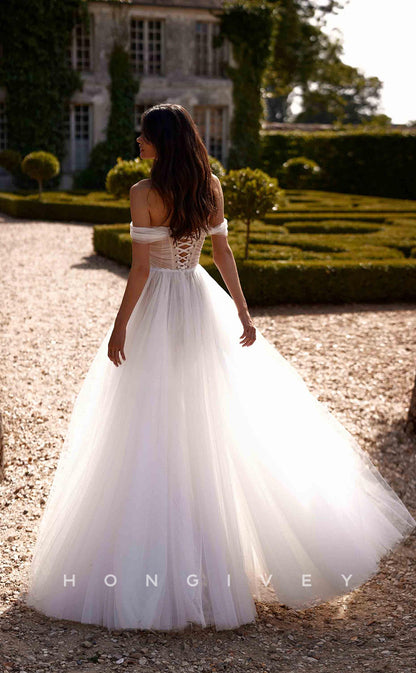 H0845 - Sexy Sheer Tulle Lace-Up Back With Tulle Train Romantic Wedding Dress