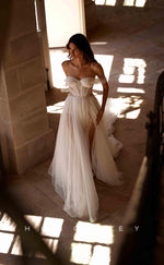 H0846 - Sexy Sheer Tulle With High Slit And Tulle Train Romantic Wedding Dress