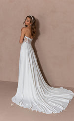 H0852 - Floral Appliqued Lace Embroidered Illusion With Train And High Slit Romantic Wedding Dress