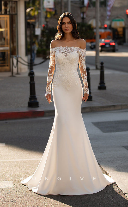 H0859 - Sheer Floral Lace Embroidered Mermaid With Train Wedding Dress