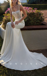 H0908 - Illusion Beaded Floral Lace Mermaid With Train Long Wedding Dress