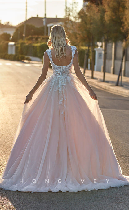 H0909 - Sweet Illusion Floral Lace Open Back With Train Long Wedding Dress