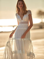 HONGIVEY Lace Wedding Dresses Beach Short Sleeves V-Neck Sheath Bridal Dress