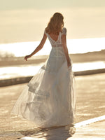 HONGIVEY Lace Wedding Dresses Beach Short Sleeves V-Neck Sheath Bridal Dress