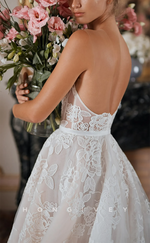 H0953 - Illusion Fully Floral Embroidered Lace Applique Strapless With Train Long Wedding Dress