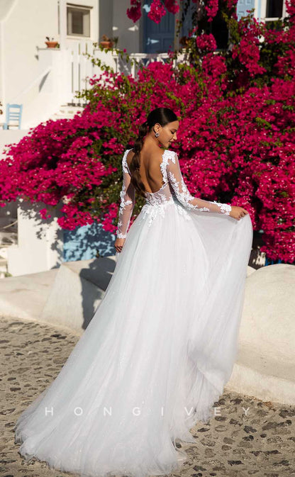 H0993 - Sexy Empire V-Neckline Open Back Appliques Long Boho/Beach Wedding Dress