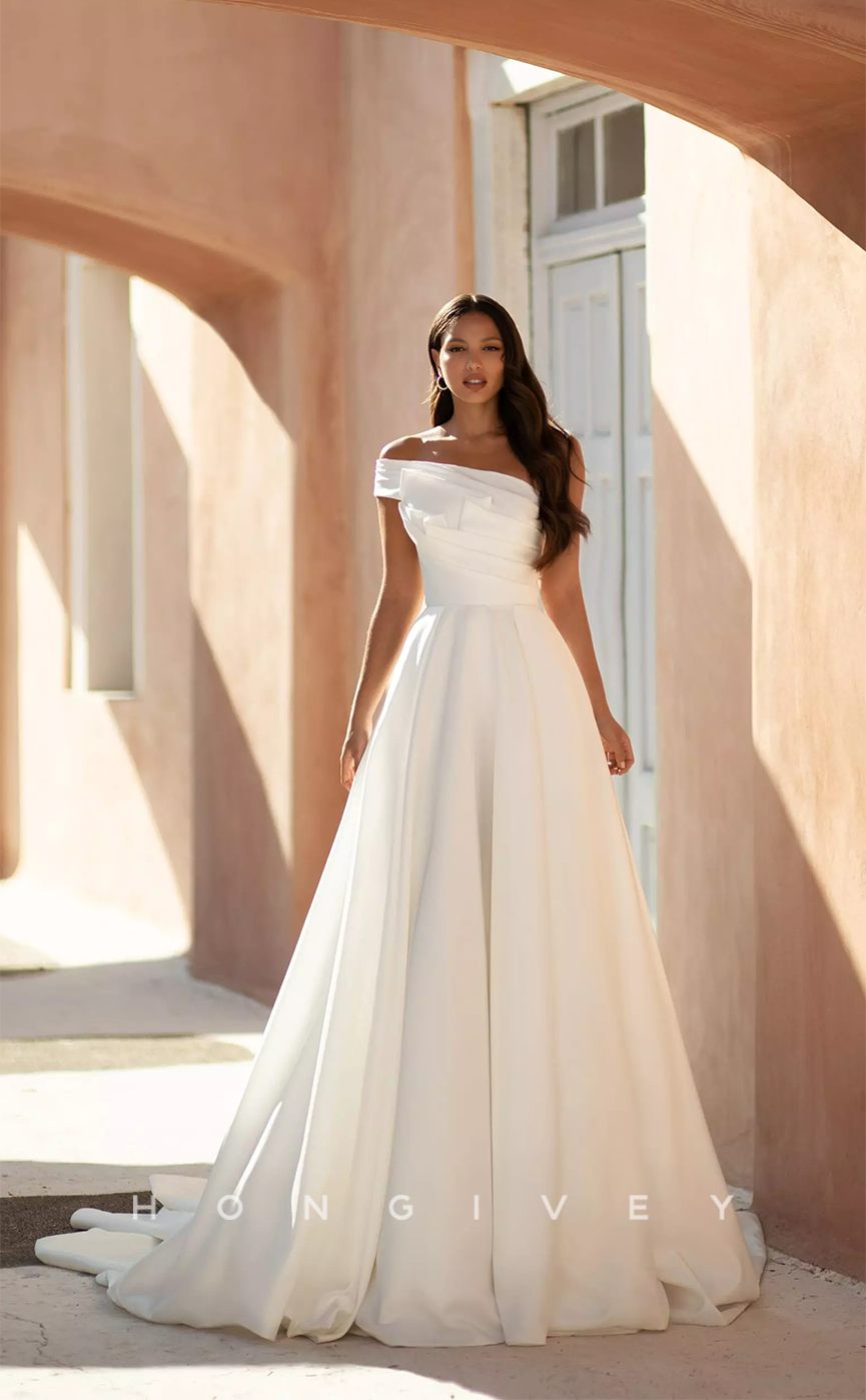 H0996 - Popular Satin Empire Ruched A-Line Long  Wedding Dress
