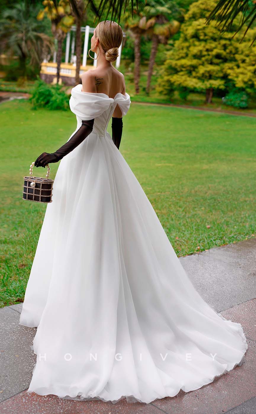 H1006 - Classical/Sexy Off-Shoulder Empire Ruched With Train Long Boho/Beach Wedding Dress