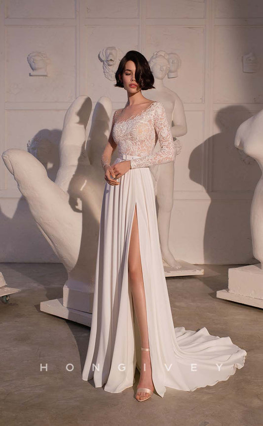 H1010 - Sexy Lace One Shoulder Illusion Cutout Belt Long Wedding Dress