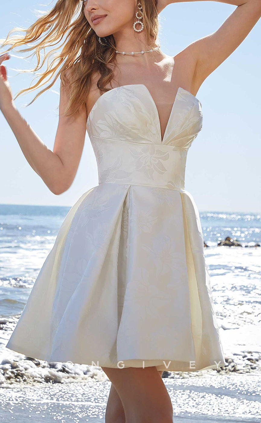 H1019 - Sweet V-Neck Strapless Empire With Sash Gown Short Wedding Dress