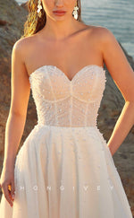 H1025 - Sleeveless Sweetheart Illusion Beaded With Bolero Long Beach Wedding Dress