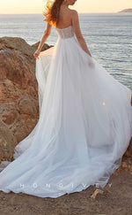 H1025 - Sleeveless Sweetheart Illusion Beaded With Bolero Long Beach Wedding Dress