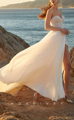 H1025 - Sleeveless Sweetheart Illusion Beaded With Bolero Long Beach Wedding Dress