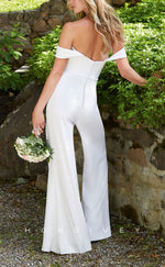 H1034 - Elegant & Luxurious Detachable Off-Shoulder Empire Jumpsuit Wedding Dress