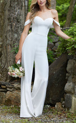 H1034 - Elegant & Luxurious Detachable Off-Shoulder Empire Jumpsuit Wedding Dress