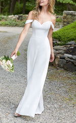 H1034 - Elegant & Luxurious Detachable Off-Shoulder Empire Jumpsuit Wedding Dress