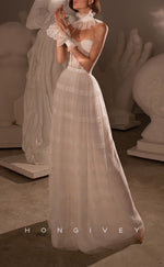 H1049 - Classic Illusion Sweetheart Detachable Long Sleeves Belt Backless Boho/Beach Wedding Dress