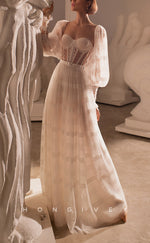 H1049 - Classic Illusion Sweetheart Detachable Long Sleeves Belt Backless Boho/Beach Wedding Dress