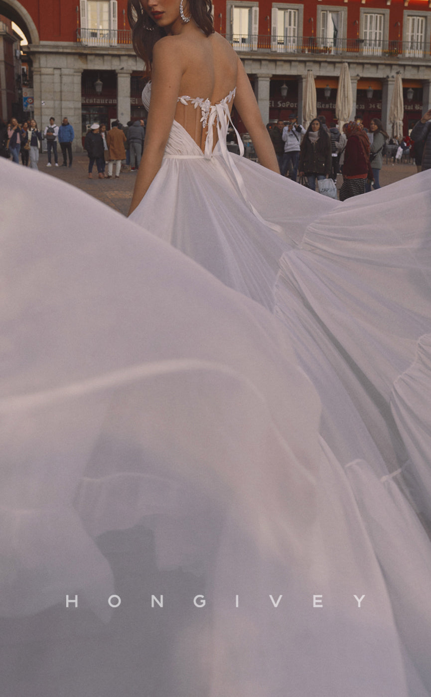 H1071 - Sexy Sweetheart Strapless Illusion Cutout Appliques Open Back Boho Wedding Dress