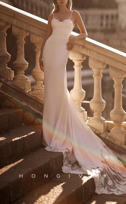H1079 - Elegant & Luxurious Satin Sweetheart Spaghetti Straps Court Train Wedding Dress