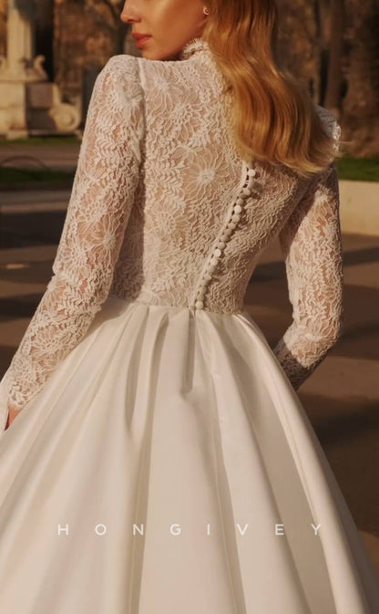 H1081 - Classic & Timeless Paneled Gown Lace Illusion High Scoop Long Sleeves Wedding Dress